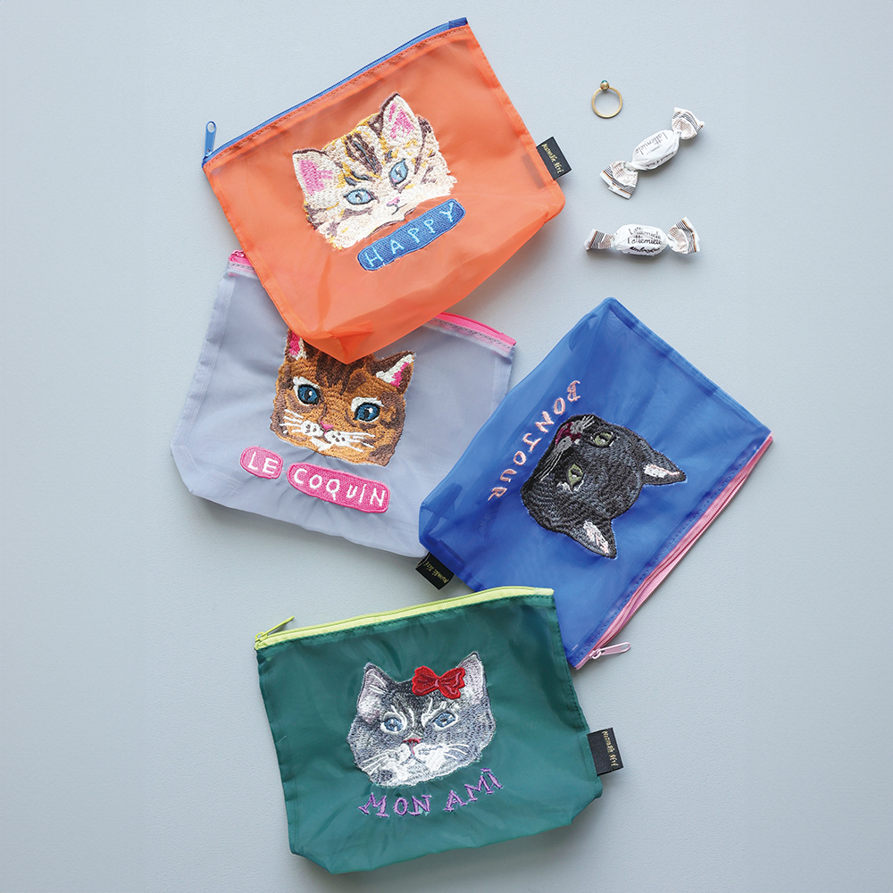 Nathalie Lete Organdy Pouch Gray cat | 8000000works | エイト